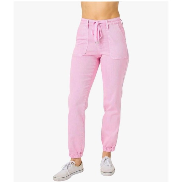 JUDY BLUE High Rise Garment Dyed Denim Joggers Size 16W Pink Casual Pants - Picture 1 of 11